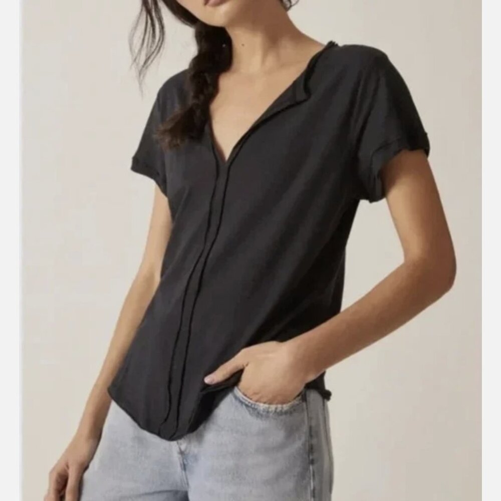 Anthropologie Pilcro Black Short Sleeve Spliced-Neck Tee
